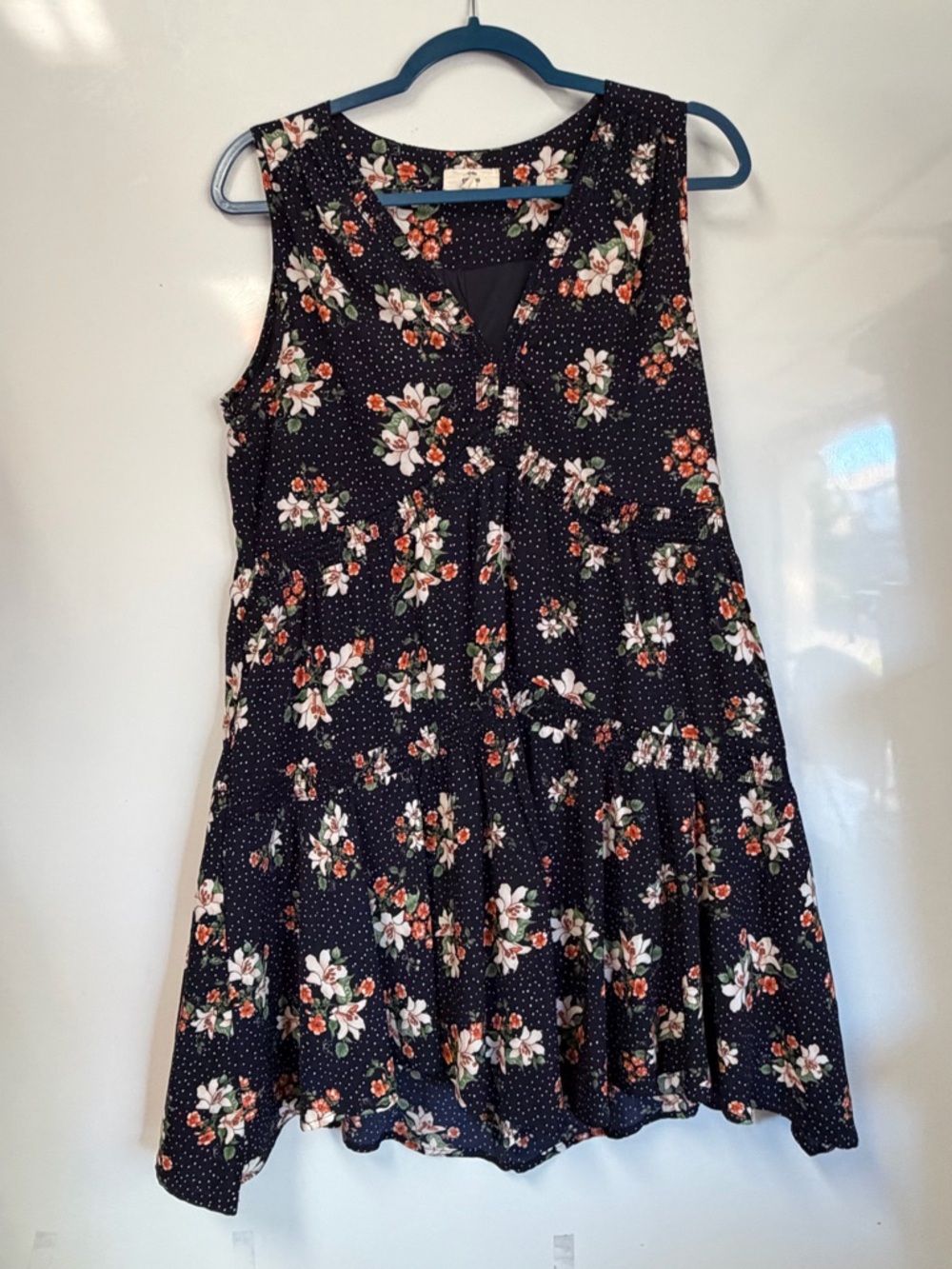 entro Black Floral Tiered Summer Dress‎ with White & Orange Blooms